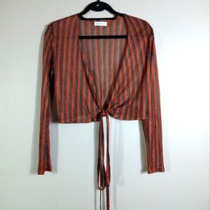 Parallel Women's Orange and Black Striped Top Size M